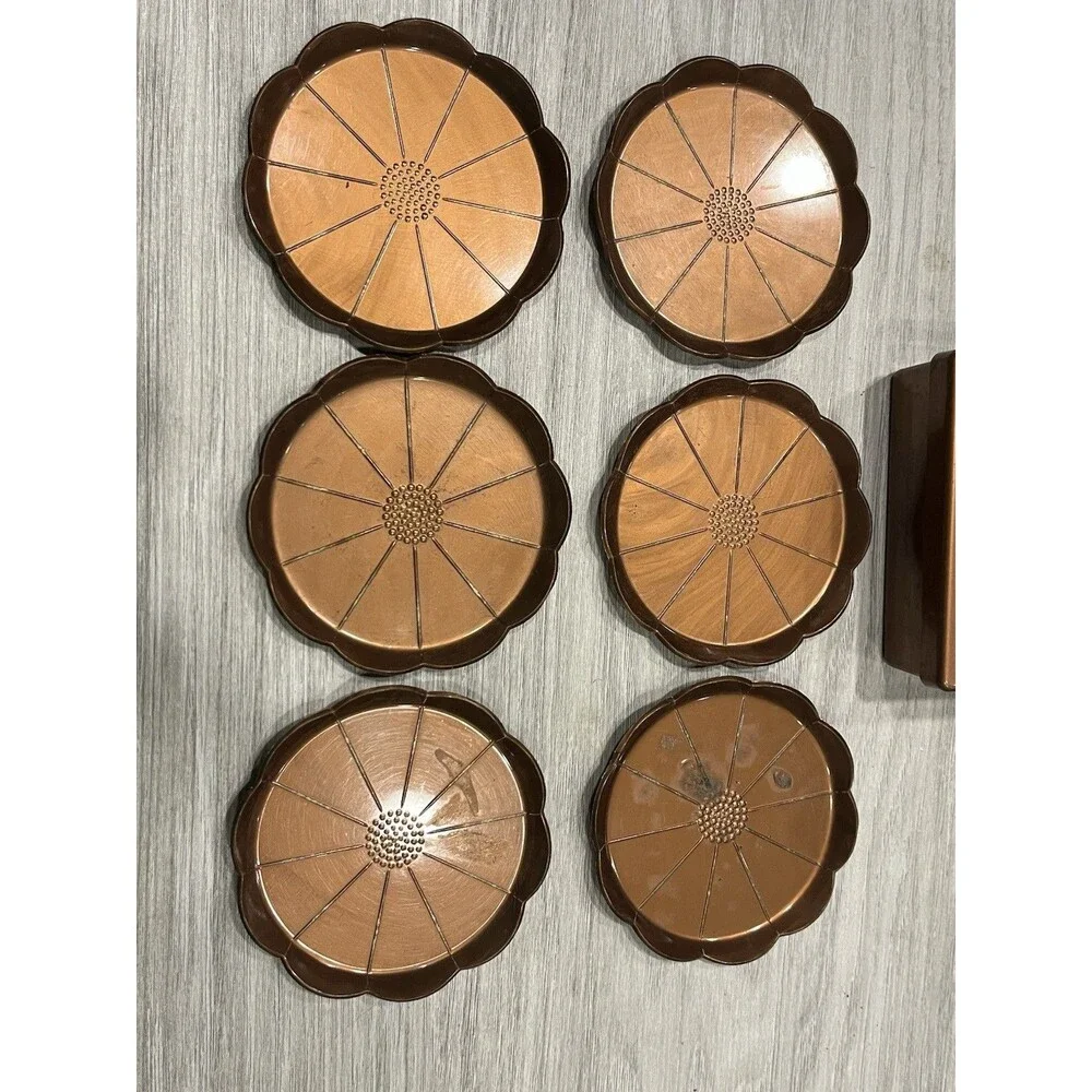 Vintage The Jewel Box coaster set of 6- Plastic Copper Color (not real copper)